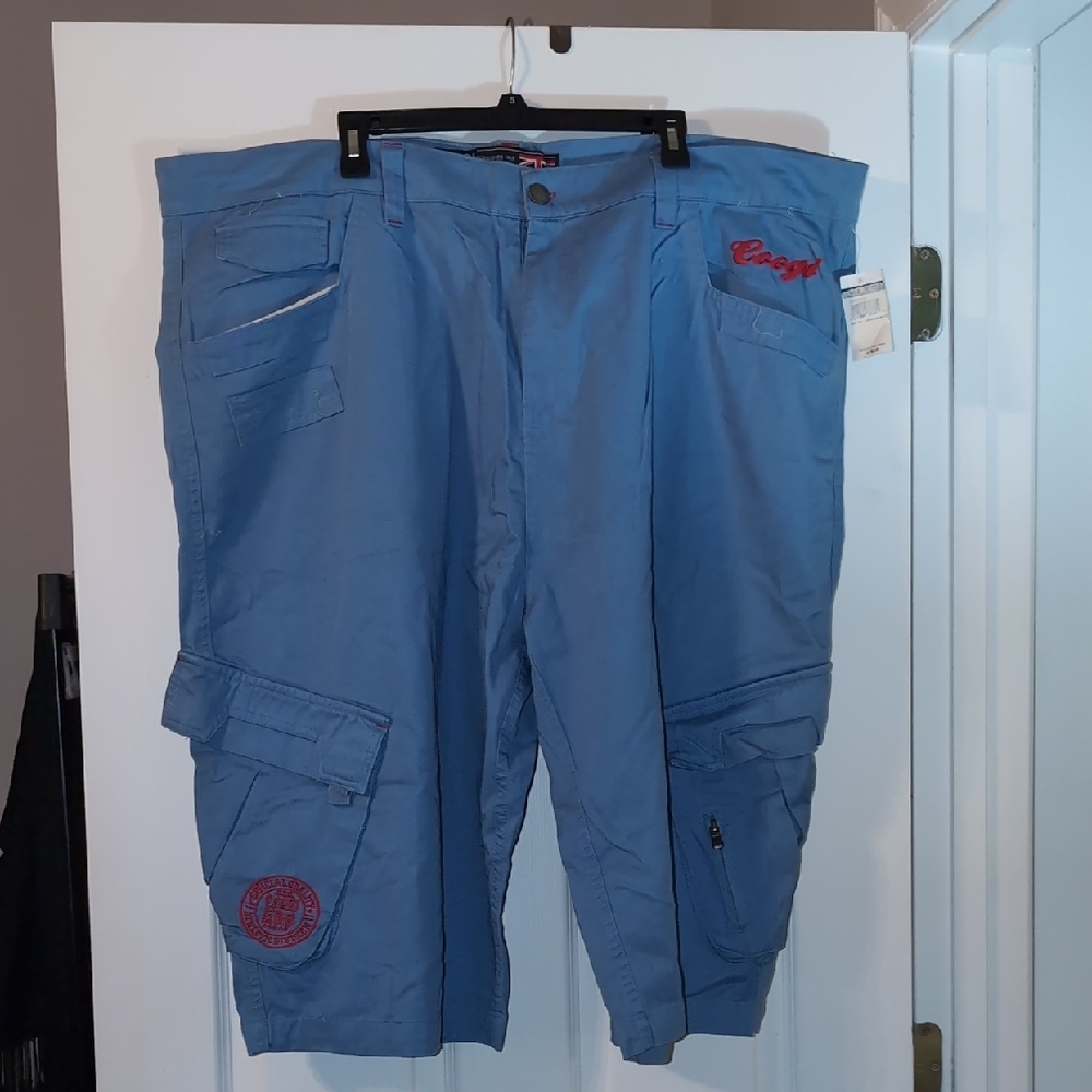 COOGI Men's Cargo Shorts in Light Blue with Red Accents